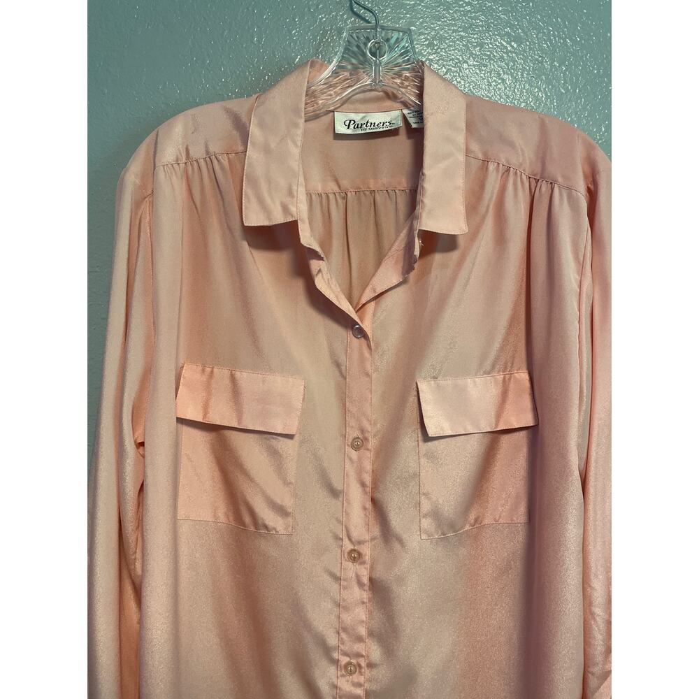 Vintage Pale Pink Silky Button Down Blouse Size 14 - Picture 2 of 8